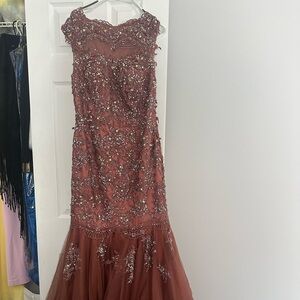 Sleeveless brown embellished mermaid gown size 10